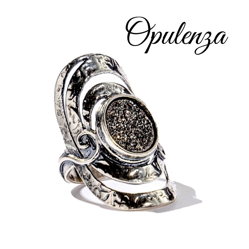 Opulenza #R1012-5 Platinum Druzy Ring - Size 10